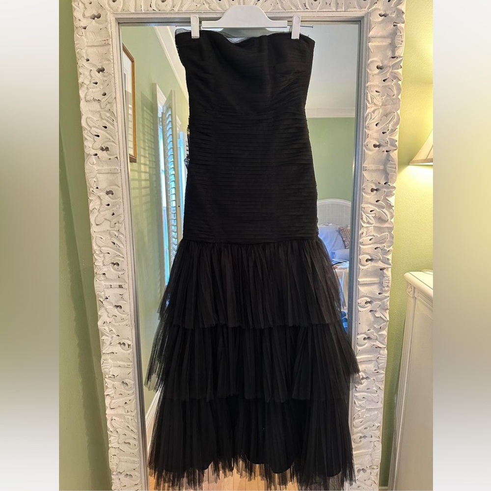 Fame and Partners Black Multi-Tiered Tulle Gown